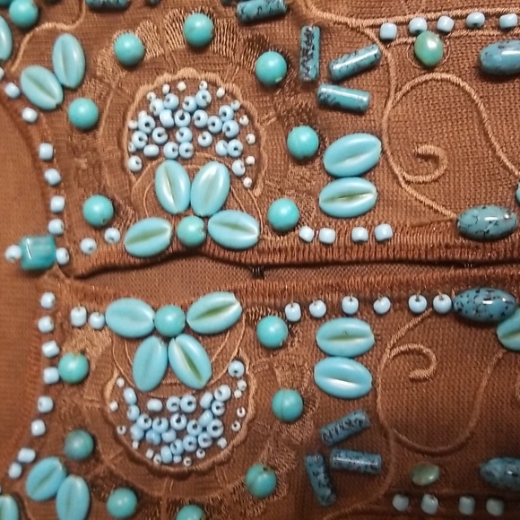 VOTRE NOM JEANS silk TOP embellished with turquoise stones  size medium - Picture 5 of 9